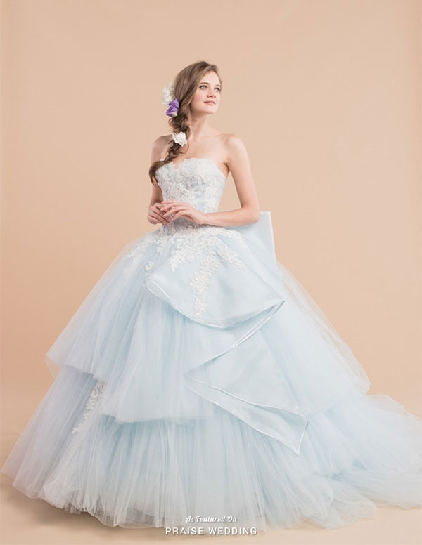 This baby blue ball gown from Belle Lafine featuring a classic lace bodice and romantic tulle skirt is fit for a princess! 