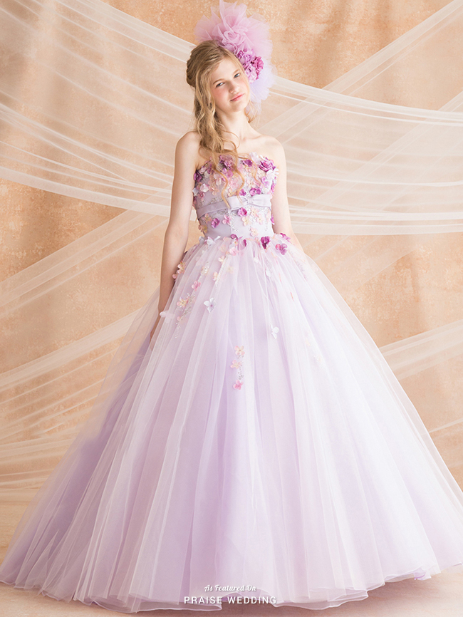 Utterly romantic lavender tulle ball gown from TuNoah Wedding with lively blooming florals!