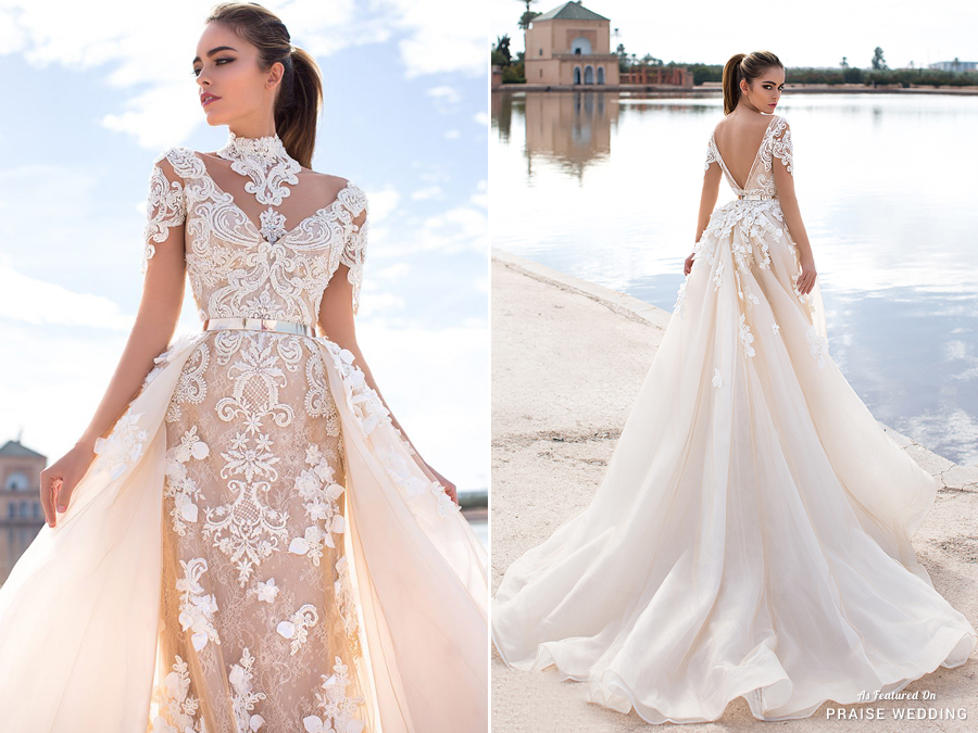 In love with this fitted Lorenzo Rossi gown featuring jaw-droppingly beautiful embroideries and a detachable dreamy train!