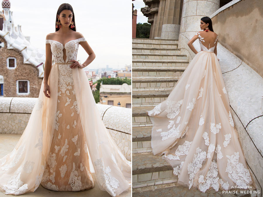 Seriously stunning gown from Milla Nova featuring delicate lace details and a dreamy detachable overlay!