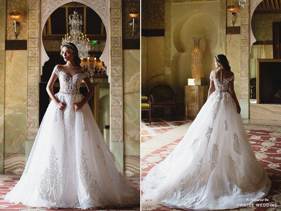 Incredibly breathtaking gown from Lorenzo Rossi featuring gorgeous embroideries overflowing with regal romance!