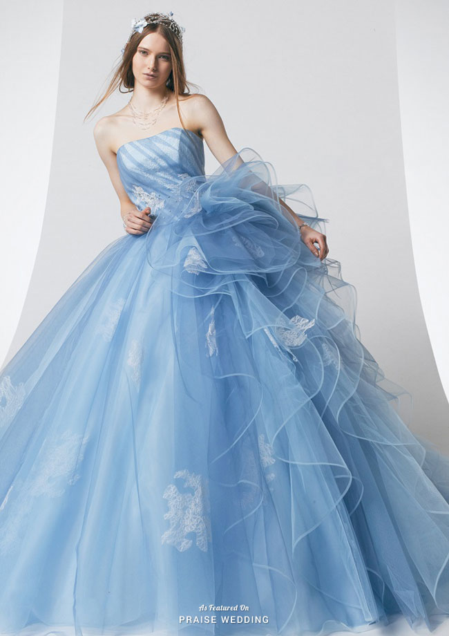 Utterly blown away by this sky blue ruffled gown from Kiyoko Hata!