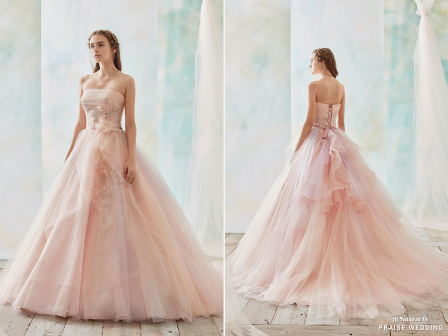 In love with this romantic pink gown from Hardy Amies London infused with a subtle touch of lavender!