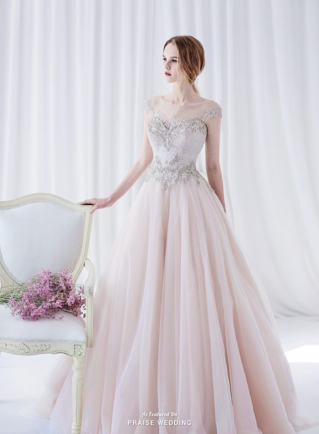 When delicate jeweled embroideries meet blush pink tulle, the result of this Jessica Lauren gown is pure perfection!