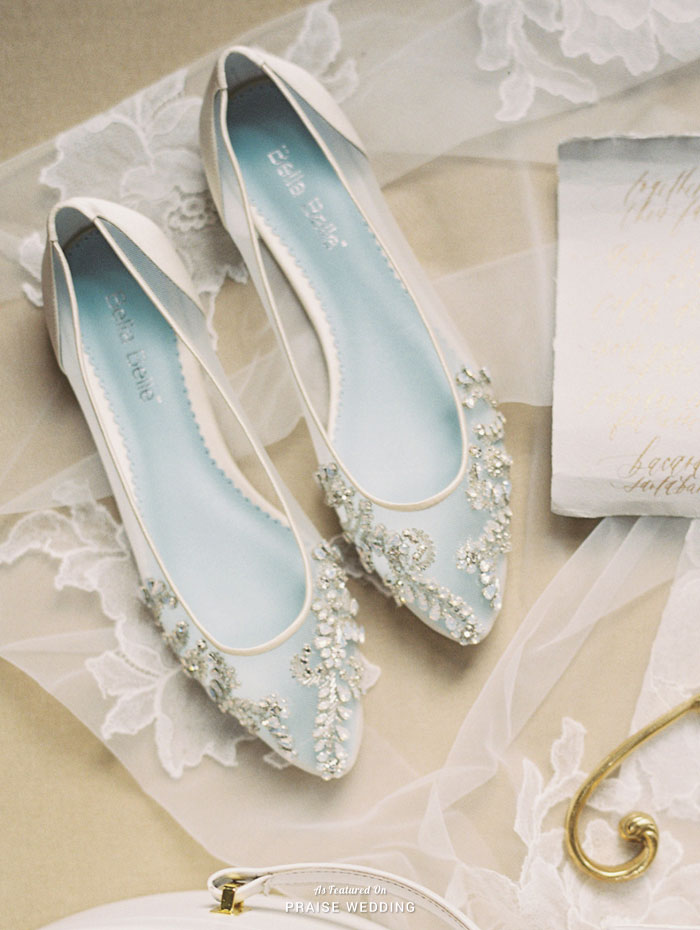 Dance the night away in these glass slipper-inspired bridal flats with beautiful crystal beading!