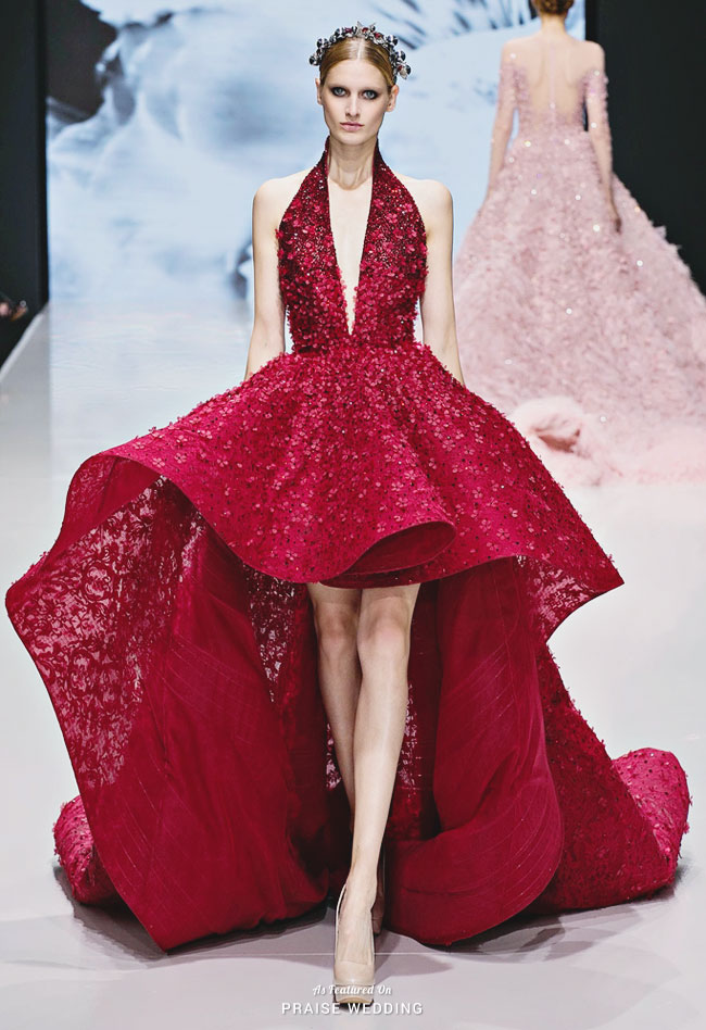 This sexy chic red hi-lo gown from Michael Cinco is making us swoon!