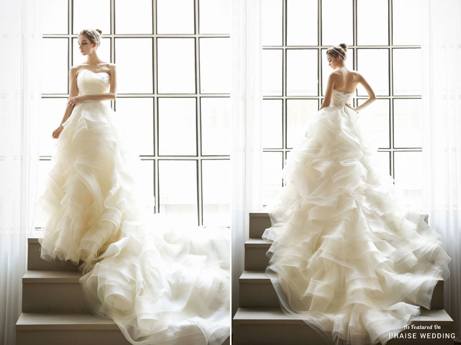 A jaw-droppingly beautiful gown from Kenneth Blanc featuring dreamy soft ruffles!