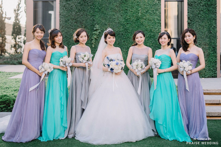 Beautiful bridal party portrait featuring romantic dreamy colors and effortless beauty!