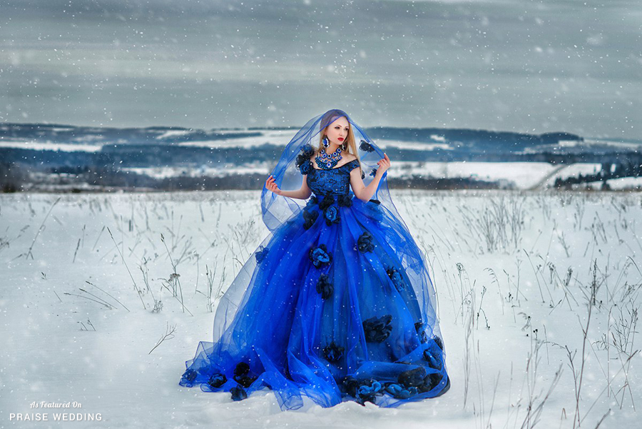 We are amazed by the stunning color contrast and story in this winter bridal portrait, mysteroius, beautiful, and utterly romantic!   