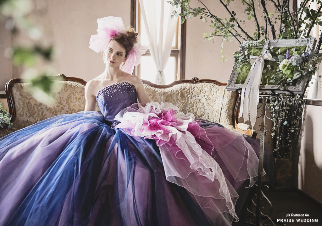 This dramatic ball gown from Grace Wedding infused with magical colors and layers of romance is a show-stopper!