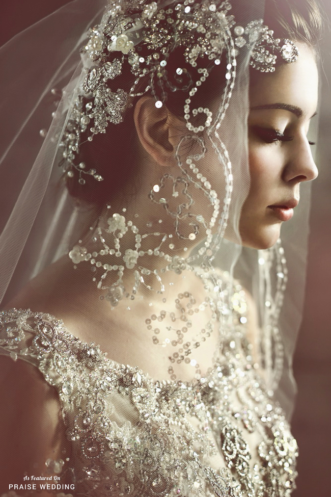 Distinguished, glamorous and imperial, this wedding veil from Sophie Design featuring incredible Swarovski embellishments is making us swoon!