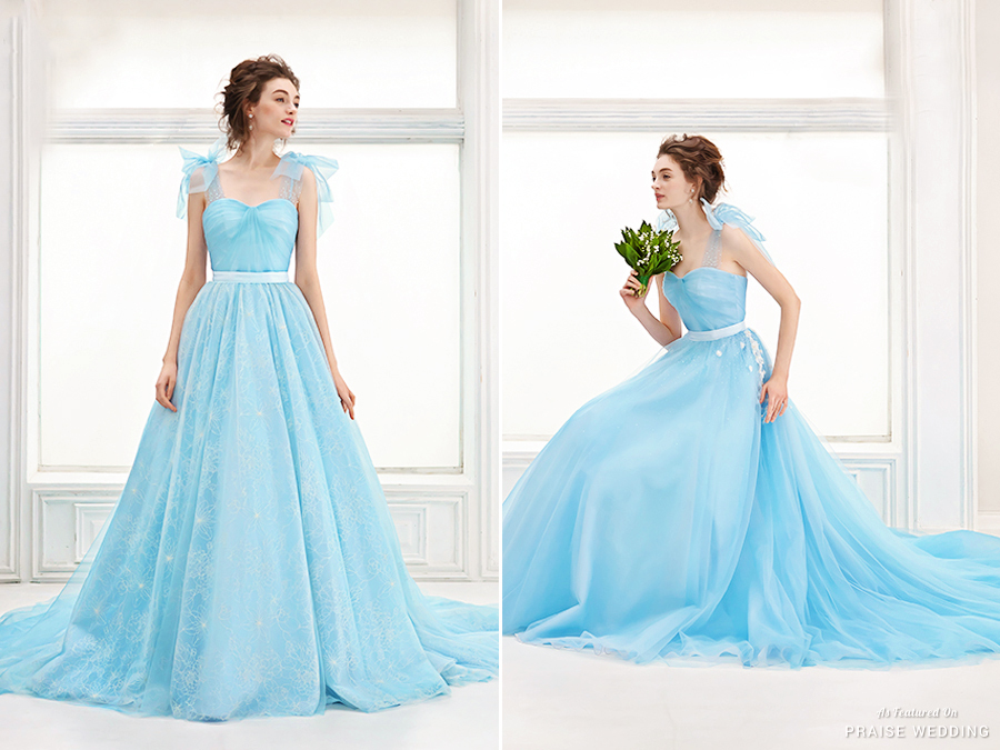 Fairytale lovers, this magical blue gown from Leaf for Brides featuring angelic straps and glittering skirt is definitely going to be your cup of tea!