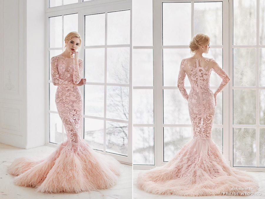 Sweet romantic mermaid gown from Olga Malyarova featuring dreamy feather details!