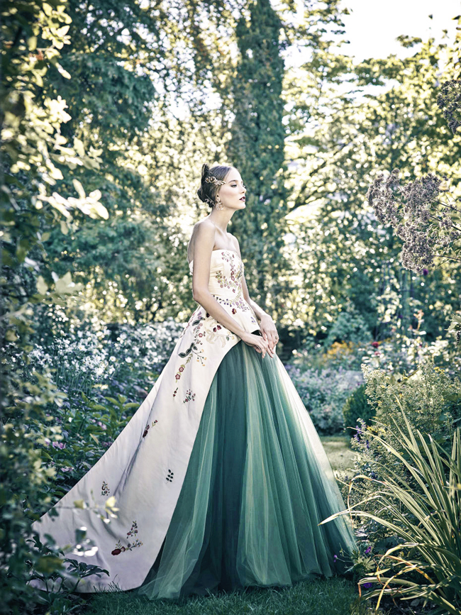 Modern classic gown from Monique Lhuillier infused with nature-inspired colors and details!