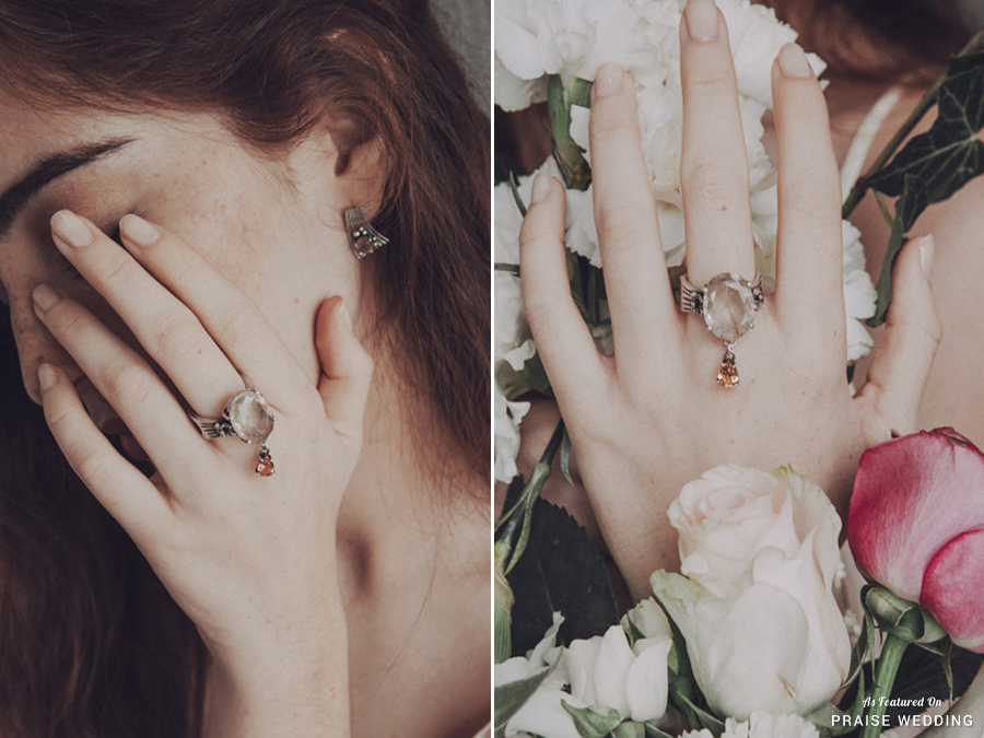 Bohemian handmade vintage-inspired engagement ring featuring rutilated quartz!