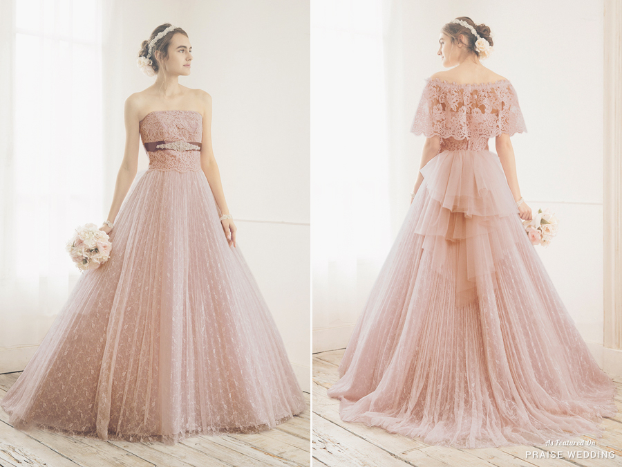 Blending romantic lace with a dreamy silhouette,  this pink vintage-inspired gown from Jill Stuart is oh so charming!