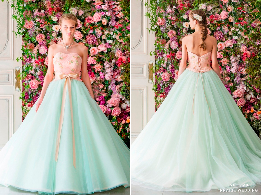 When pink meets mint, the result of this Sposa Blanca pastel gown is pure romance!
