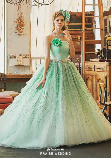 A refreshing green gown from Gracieuse featuring magical glittering embellishments! 