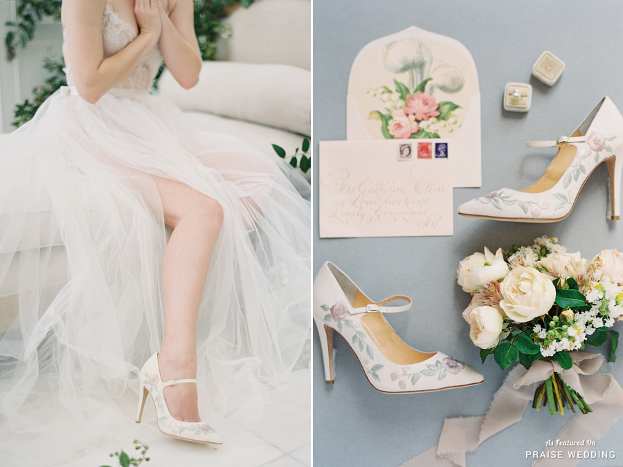 A classic Mary Jane with a stylish twist! In love with these romantic wedding shoes featuring unique floral embroideries from Bella Belle!