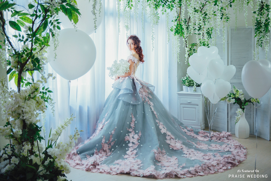 This utterly romantic bridal portrait featuring a jaw-droppingly beautiful pastel ball gown is the definition of a princess dream.