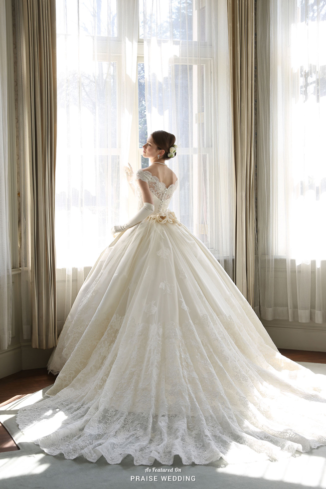 This classic ball gown from Tous Les Deux featuring delicate lace detailing is absolutely stunning!