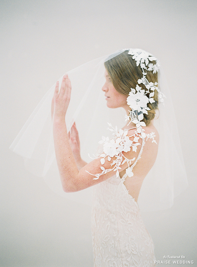 This stunning veil from Sibo Designs featuring unique floral embroideries is shouting romance!