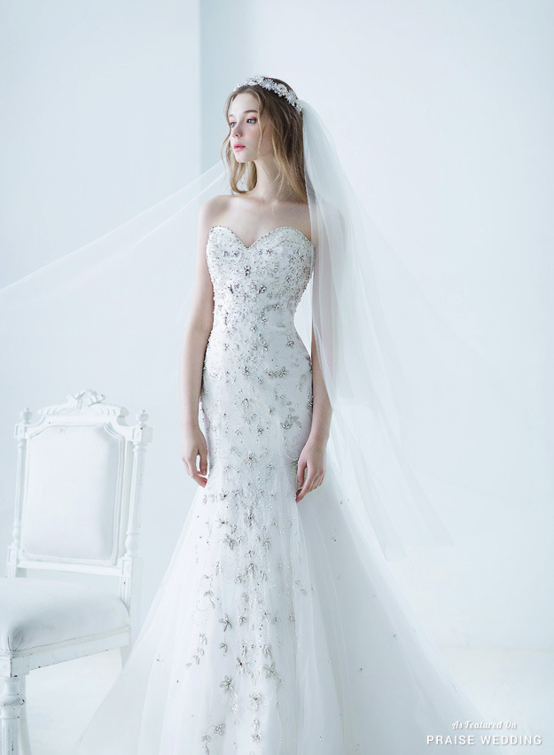 Romantic, elegant, and distinguished, this jewel-embellished Monica Blanche wedding gown is incredibly beautiful!