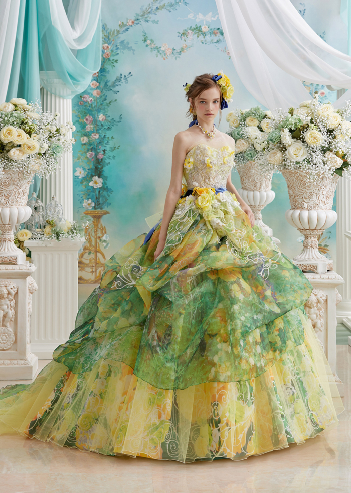 This lime yellow x green ball gown from Stella de Libero featuring ...